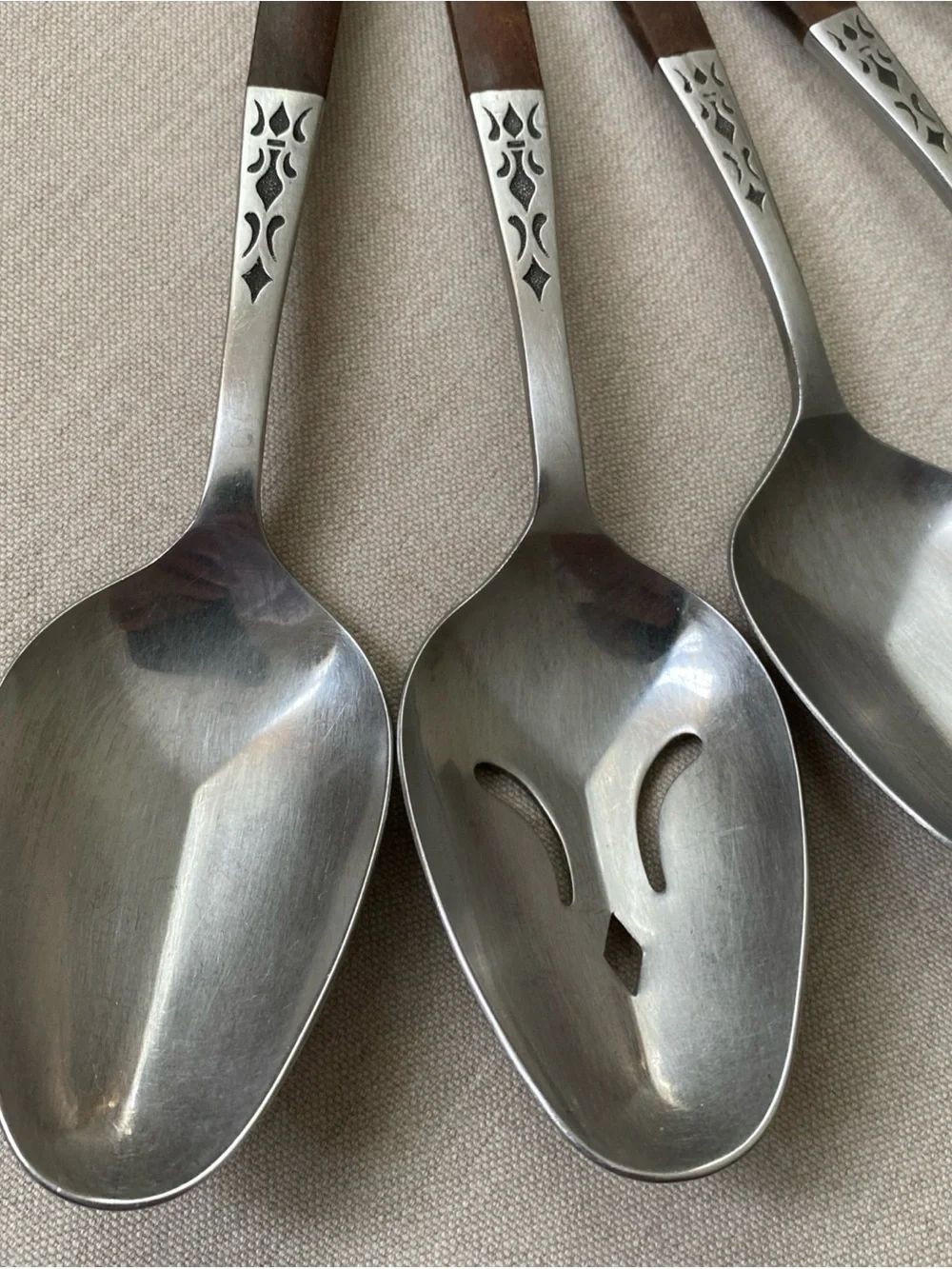 VTG MCM Grand Prix Dior Muffin Flatware 19 Pc Lot Stainless Japan Faux Wood